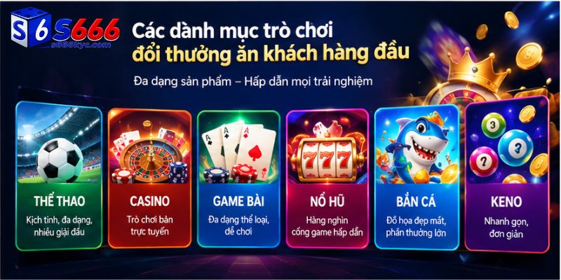 Các danh mục trò chơi đổi thưởng ăn khách hàng đầu tại S666